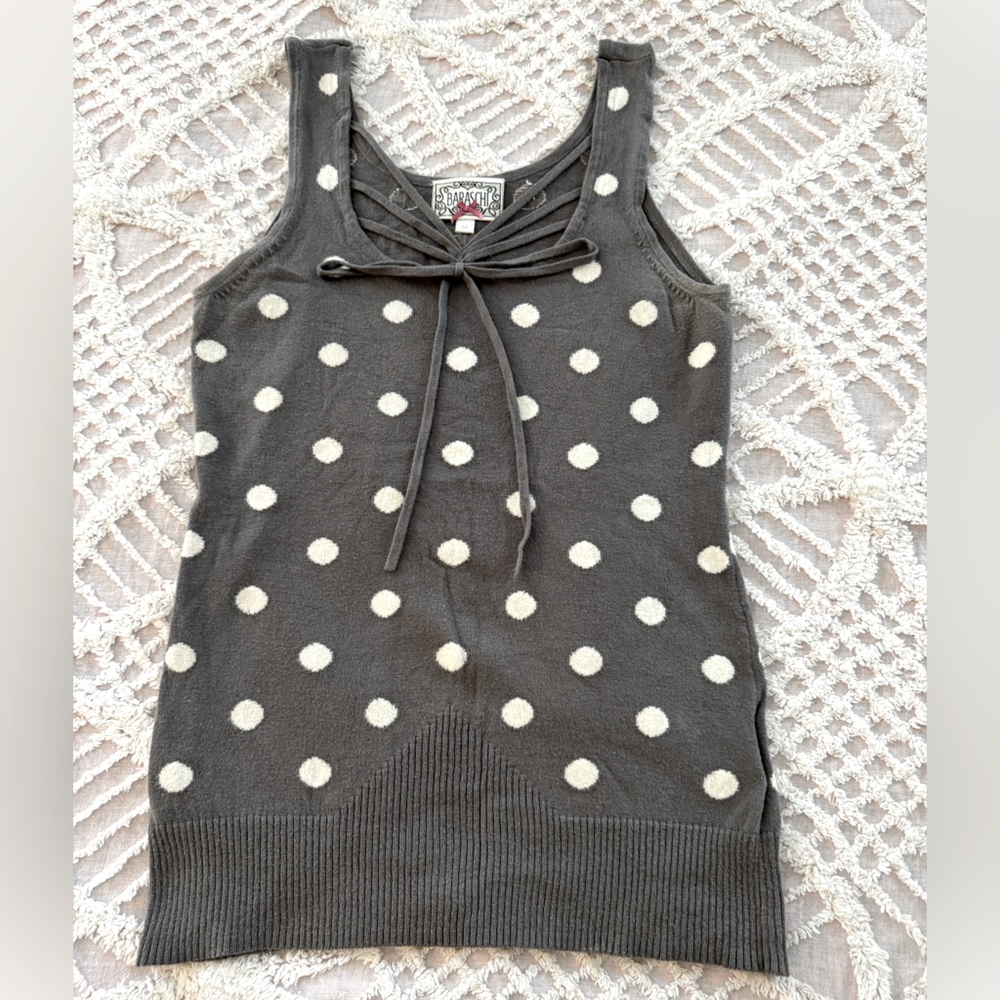 Anthropologie Baraschi Grey Polkadot knit tank with Bow SZ Med